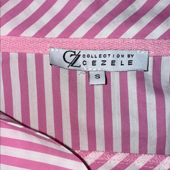 C/Z COLLECTION by CEZELE Pink Striped Women's Top with Button Detail - Picture 7 of 10